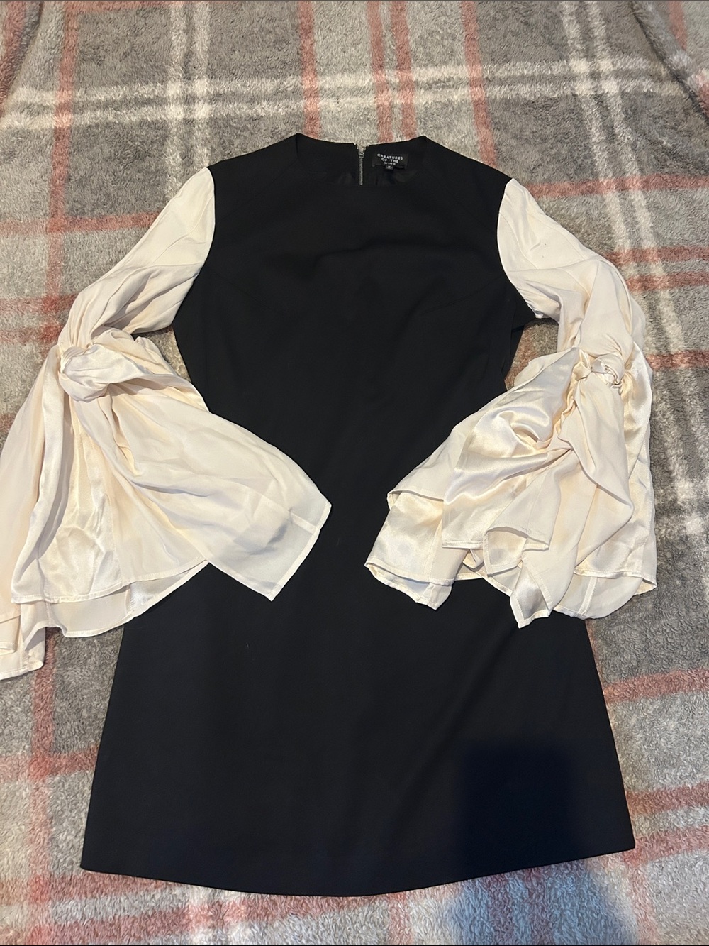 Creatures of the Wind Black Dress with Cream Statement Sleeves 10